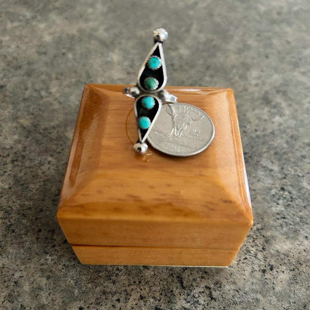 💍 Southwestern Turquoise Petit Point 925 Sterling Silver Ring Sz 6 1/2, Handmade